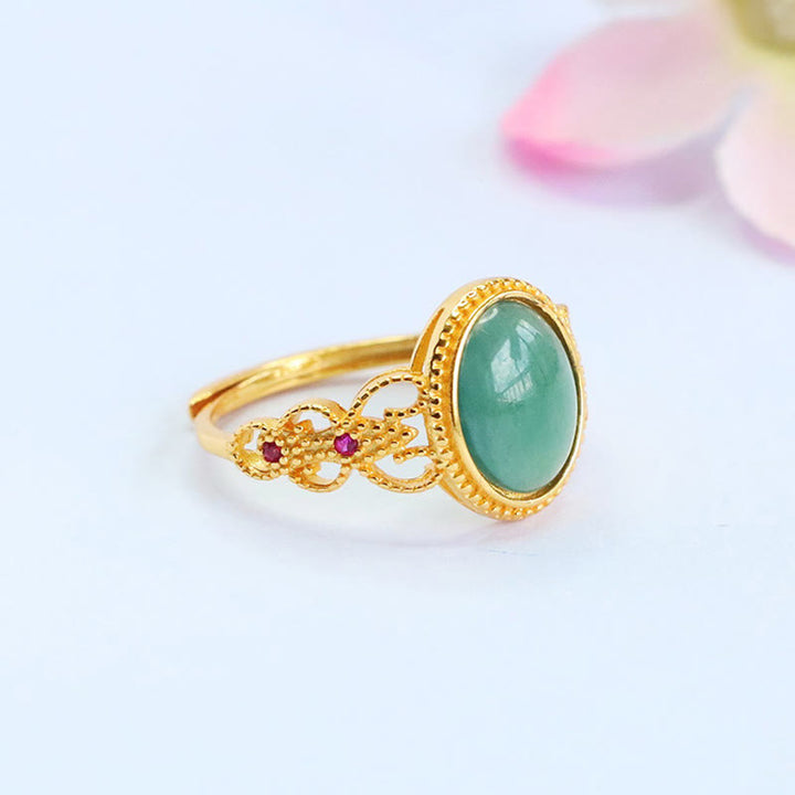 Anello portafortuna in giada con design cavo, placcato in oro e argento sterling 925 naturale Buddha Stones - image 4