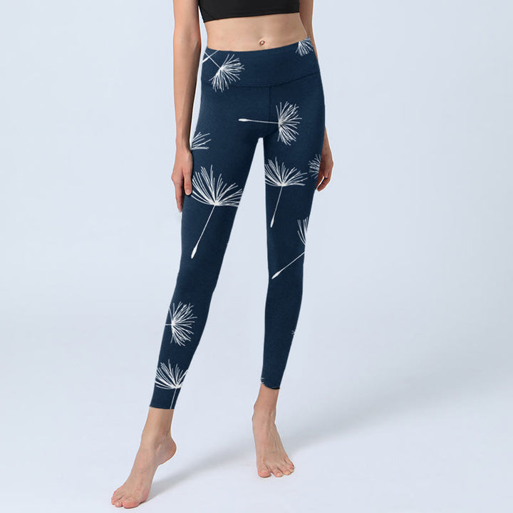 Leggings da palestra con stampa di denti di leone bianchi e Buddha Stones , pantaloni da yoga da donna - image 5