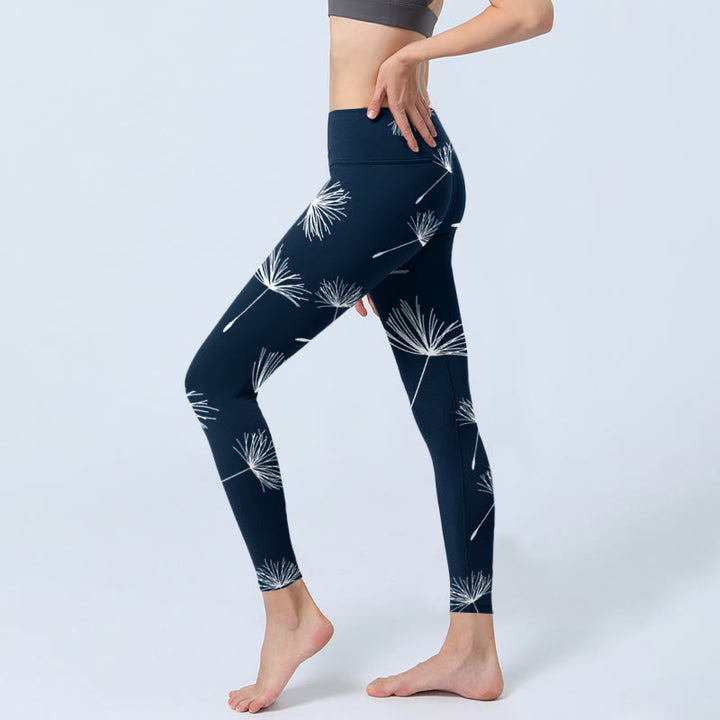 Leggings da palestra con stampa di denti di leone bianchi e Buddha Stones , pantaloni da yoga da donna - image 2