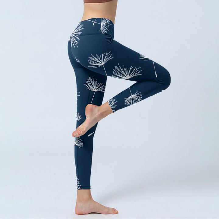 Leggings da palestra con stampa di denti di leone bianchi e Buddha Stones , pantaloni da yoga da donna - image 3