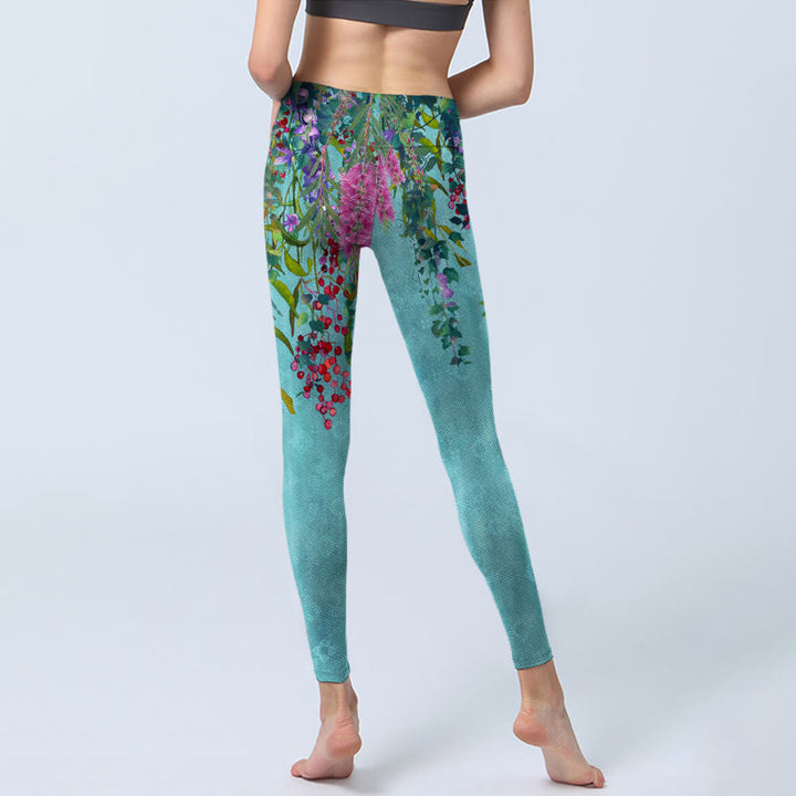Leggings da palestra con stampa di foglie di salice verde e fiori vibranti Buddha Stones, pantaloni da yoga da donna - image 6