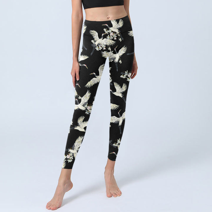 Leggings da palestra con stampa Buddha Stones White Cranes Blossoms, pantaloni da yoga da donna - image 5