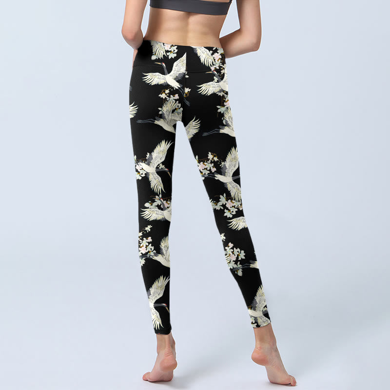 Leggings da palestra con stampa Buddha Stones White Cranes Blossoms, pantaloni da yoga da donna - image 6