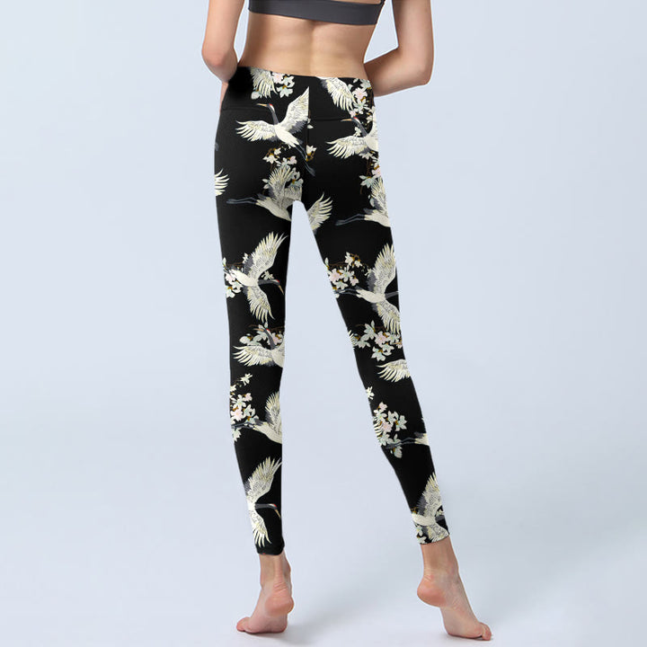 Leggings da palestra con stampa Buddha Stones White Cranes Blossoms, pantaloni da yoga da donna - image 6