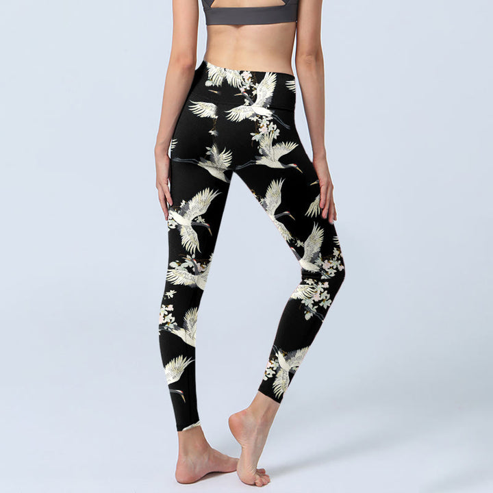 Leggings da palestra con stampa Buddha Stones White Cranes Blossoms, pantaloni da yoga da donna - image 3