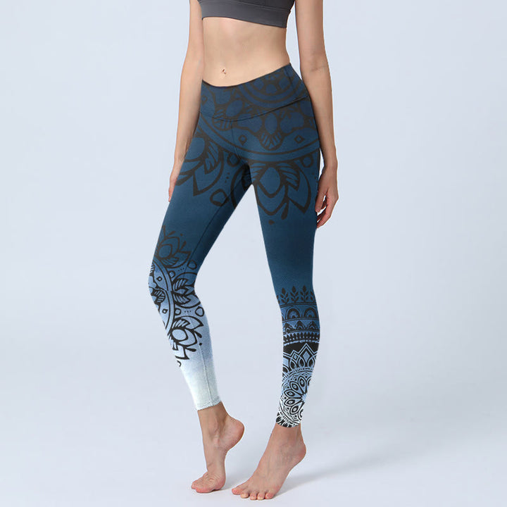 Leggings da palestra con stampa di fiori e mandala circolari con Buddha Stones, pantaloni da yoga da donna - SteelBlue - US18, UK/AU22, EU50 (4XL) - image 1