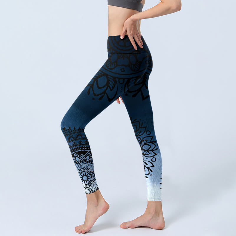 Leggings da palestra con stampa di fiori e mandala circolari con Buddha Stones, pantaloni da yoga da donna - image 2