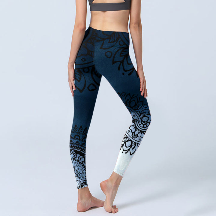 Leggings da palestra con stampa di fiori e mandala circolari con Buddha Stones, pantaloni da yoga da donna - image 4