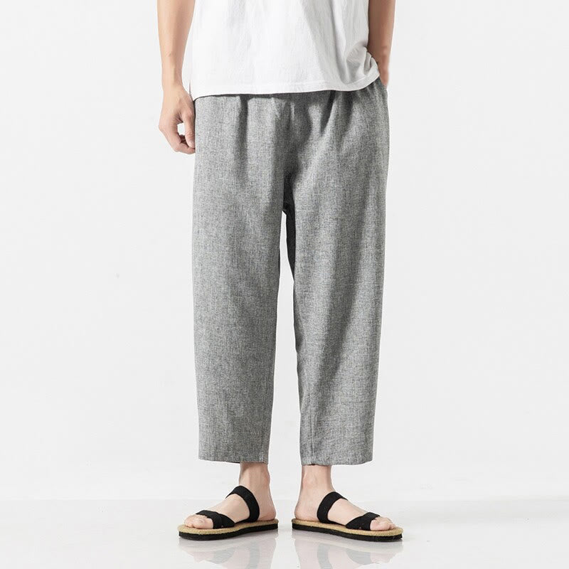 Pantaloni da uomo in cotone e lino con tasche, lunghezza 7-8, Buddha Stones Summer Plain - Grigio chiaro - US/UK/AU46, EU56 (5XL) - image 25