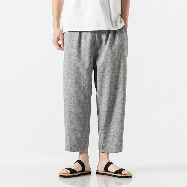 Pantaloni da uomo in cotone e lino con tasche, lunghezza 7-8, Buddha Stones Summer Plain - Grigio chiaro - US/UK/AU46, EU56 (5XL) - image 25