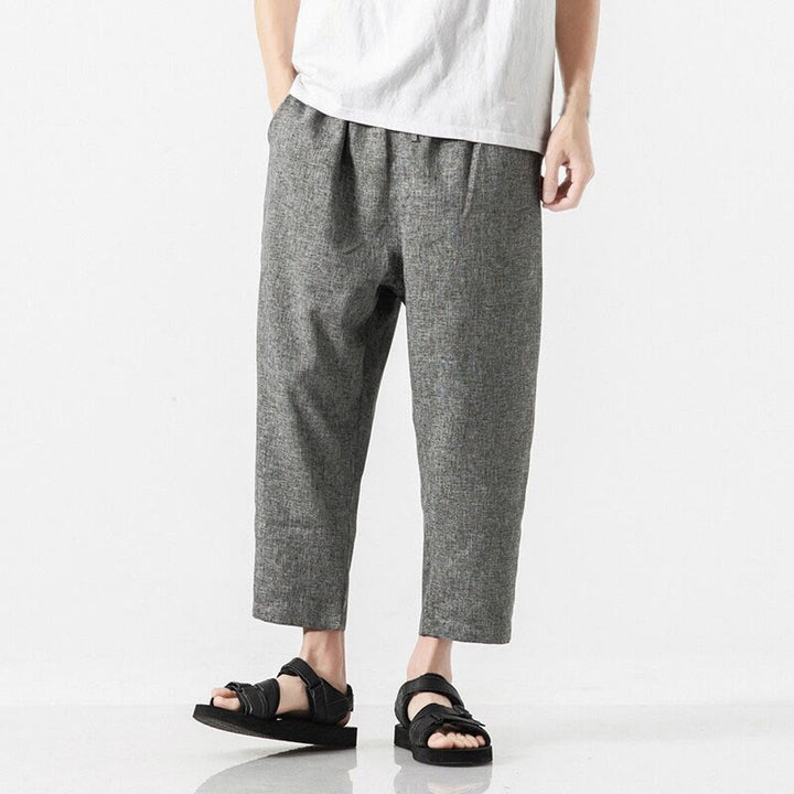 Pantaloni da uomo in cotone e lino con tasche, lunghezza 7-8, Buddha Stones Summer Plain - Grigio scuro - US/UK/AU46, EU56 (5XL) - image 18