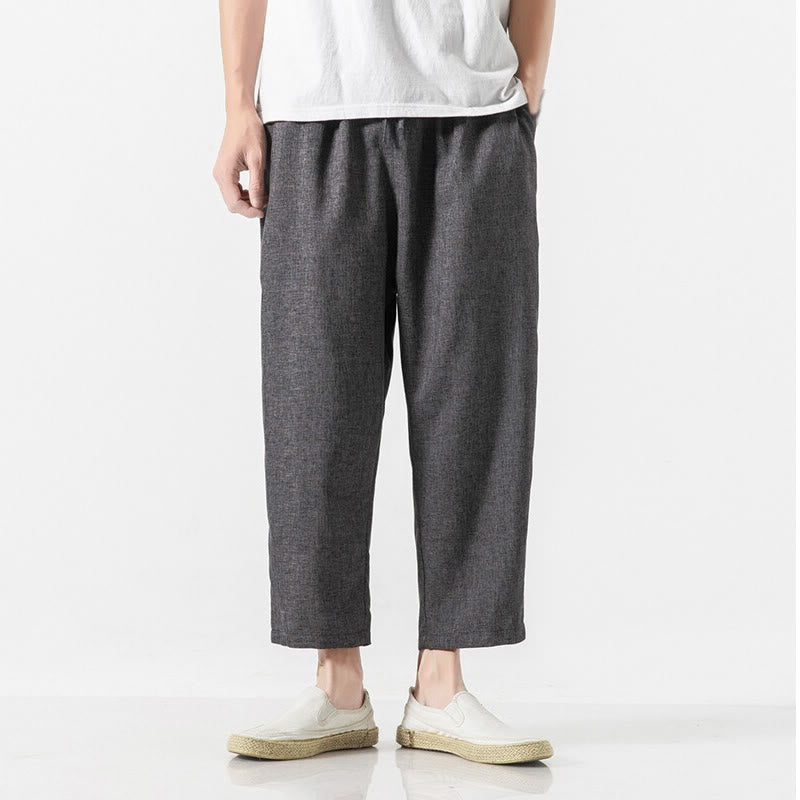 Pantaloni da uomo in cotone e lino con tasche, lunghezza 7-8, Buddha Stones Summer Plain - Nero - US/UK/AU46, EU56 (5XL) - image 11