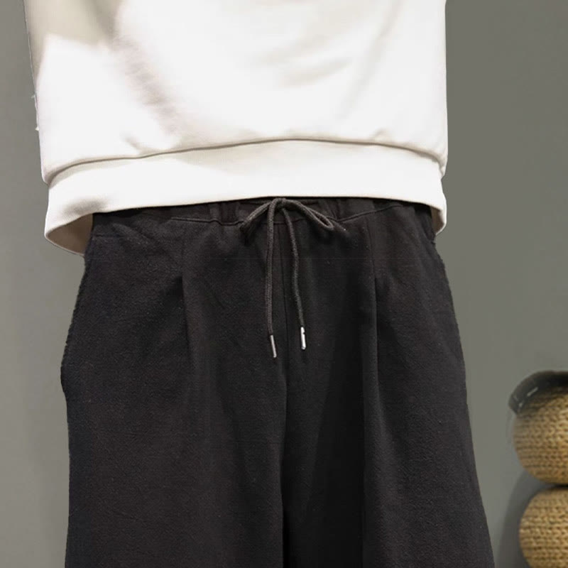 Pantaloni da uomo in cotone e lino con coulisse, gamba larga, tasche e ricamo di gru Buddha Stones - image 17