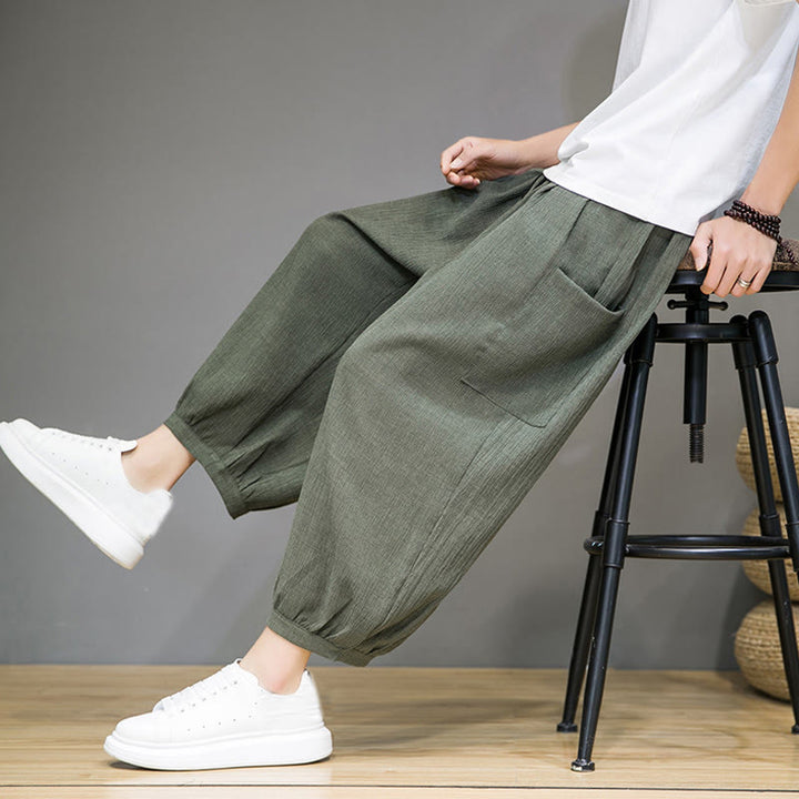 Pantaloni harem da uomo Buddha Stones, modello casual, lunghezza 7-8, con tasche laterali - image 9