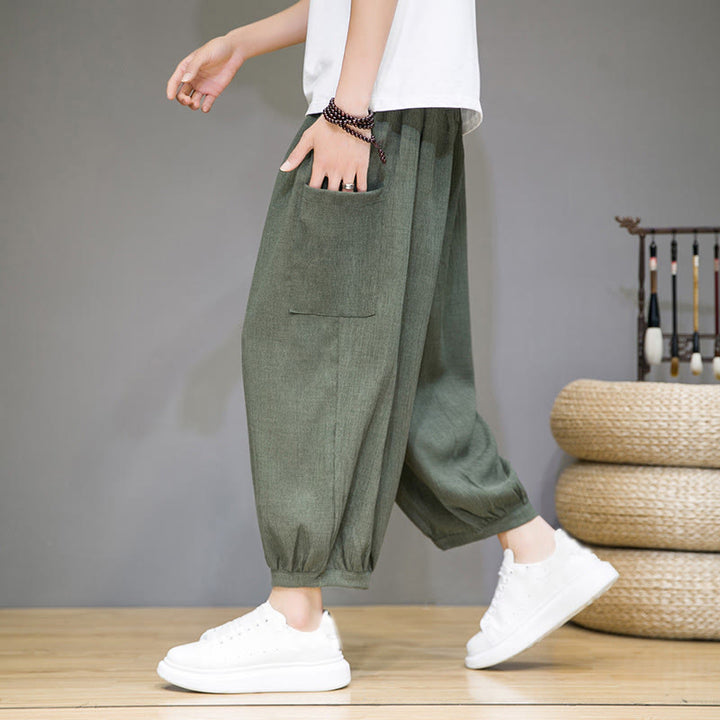 Pantaloni harem da uomo Buddha Stones, modello casual, lunghezza 7-8, con tasche laterali - image 6