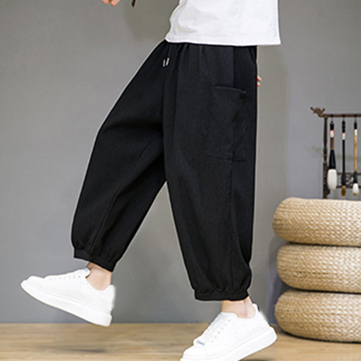 Pantaloni harem da uomo Buddha Stones, modello casual, lunghezza 7-8, con tasche laterali - Nero - US/UK/AU46, EU56 (5XL) - image 9