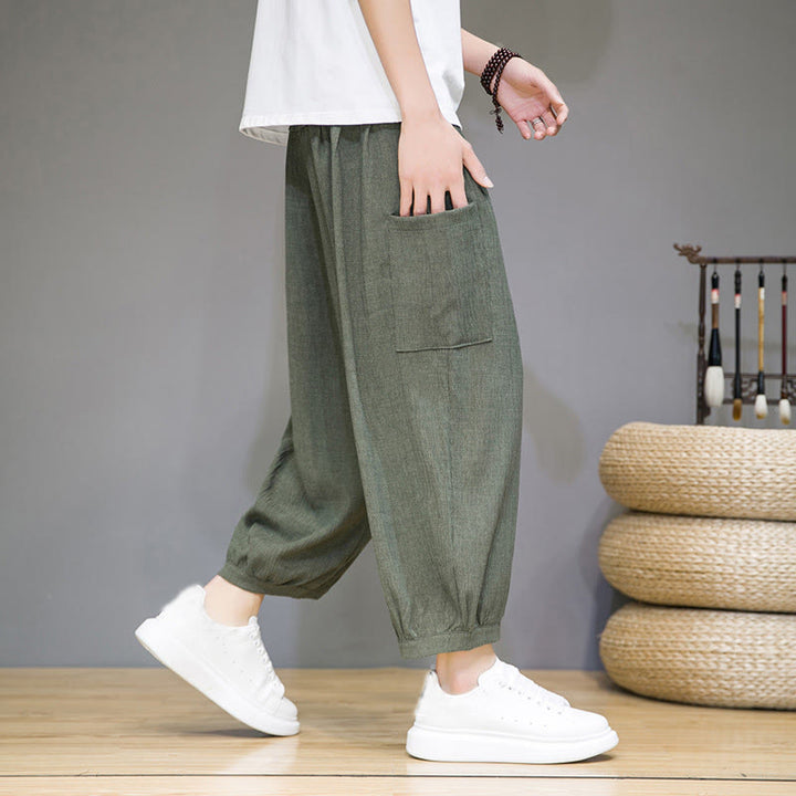 Pantaloni harem da uomo Buddha Stones, modello casual, lunghezza 7-8, con tasche laterali - image 8