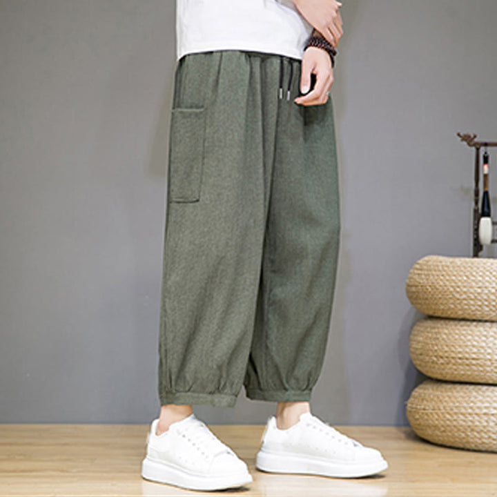 Pantaloni harem da uomo Buddha Stones, modello casual, lunghezza 7-8, con tasche laterali - image 2
