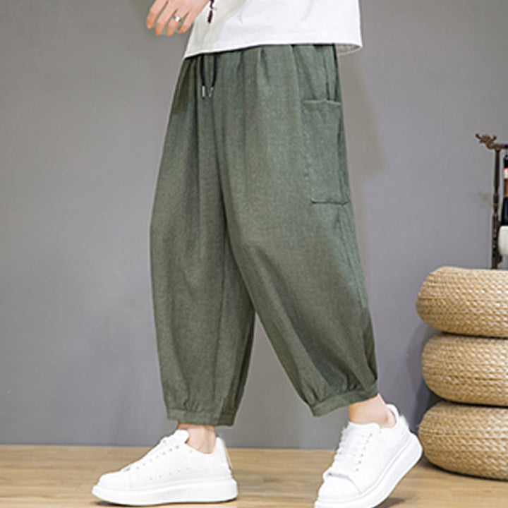 Pantaloni harem da uomo Buddha Stones, modello casual, lunghezza 7-8, con tasche laterali - image 1