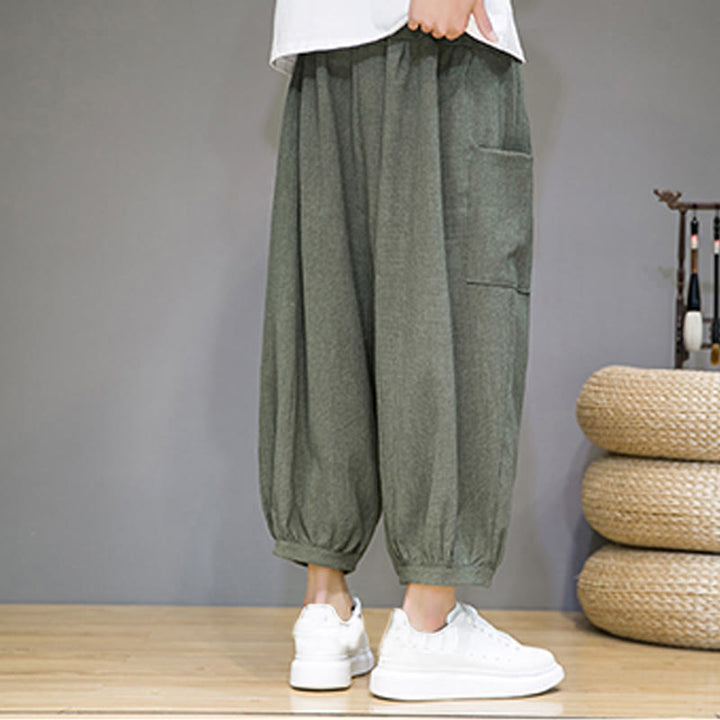 Pantaloni harem da uomo Buddha Stones, modello casual, lunghezza 7-8, con tasche laterali - image 3