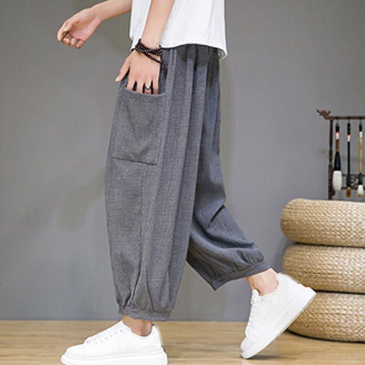 Pantaloni harem da uomo Buddha Stones, modello casual, lunghezza 7-8, con tasche laterali - image 23