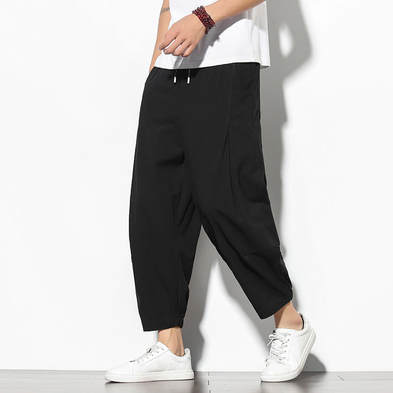 Pantaloni a carota in cotone e lino con tasche, da uomo, lunghezza 7-8, modello Buddha Stones - Nero - US/UK/AU46, EU56 (5XL) - image 14