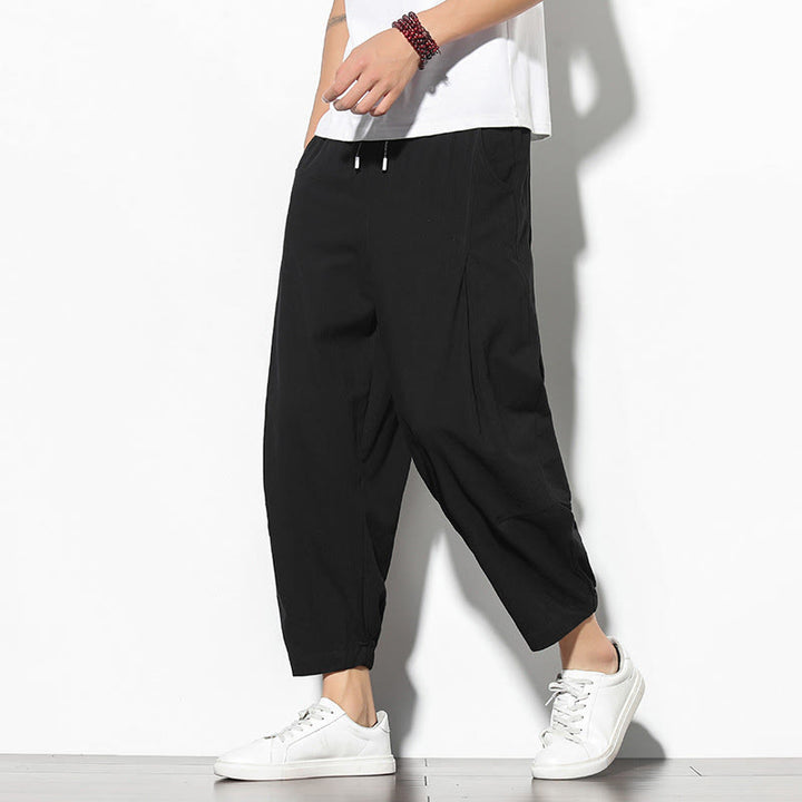 Pantaloni a carota in cotone e lino con tasche, da uomo, lunghezza 7-8, modello Buddha Stones - Nero - US/UK/AU46, EU56 (5XL) - image 13
