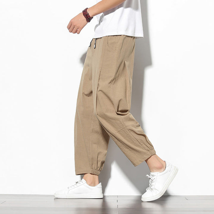 Pantaloni a carota in cotone e lino con tasche, da uomo, lunghezza 7-8, modello Buddha Stones - Abbronzatura - US/UK/AU46, EU56 (5XL) - image 5