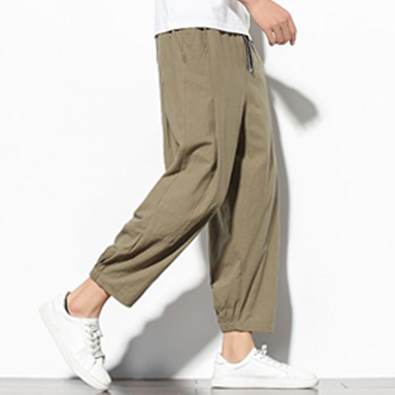Pantaloni a carota in cotone e lino con tasche, da uomo, lunghezza 7-8, modello Buddha Stones - image 3