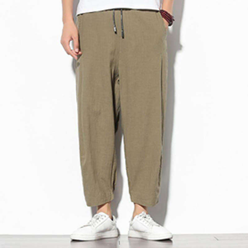 Pantaloni a carota in cotone e lino con tasche, da uomo, lunghezza 7-8, modello Buddha Stones - image 1
