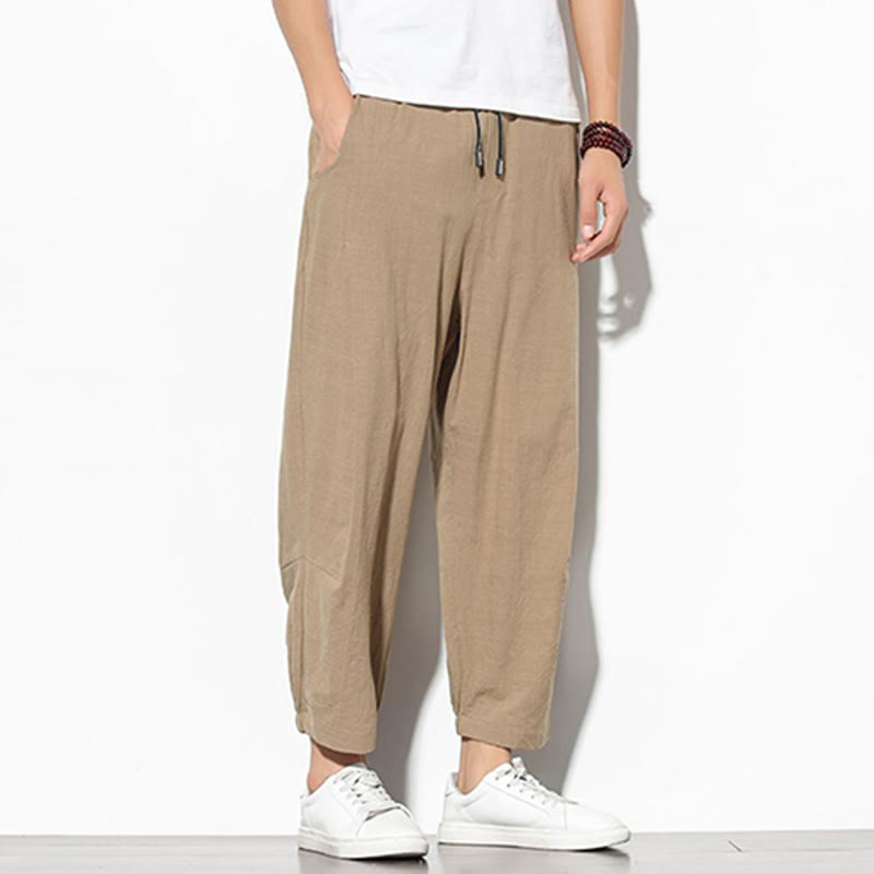 Pantaloni a carota in cotone e lino con tasche, da uomo, lunghezza 7-8, modello Buddha Stones - image 10