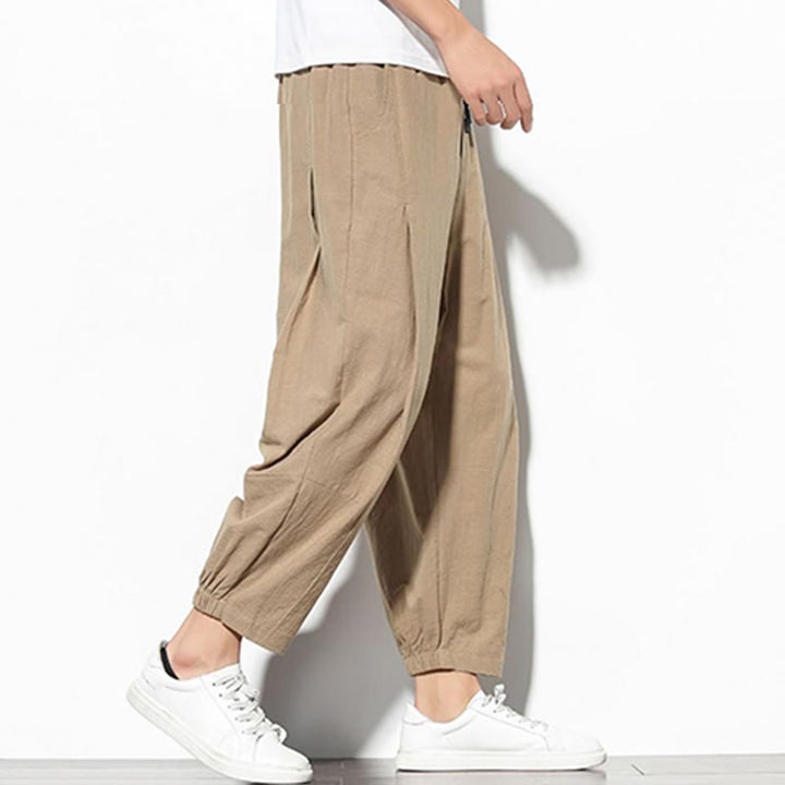 Pantaloni a carota in cotone e lino con tasche, da uomo, lunghezza 7-8, modello Buddha Stones - image 8