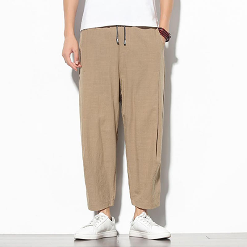 Pantaloni a carota in cotone e lino con tasche, da uomo, lunghezza 7-8, modello Buddha Stones - image 11