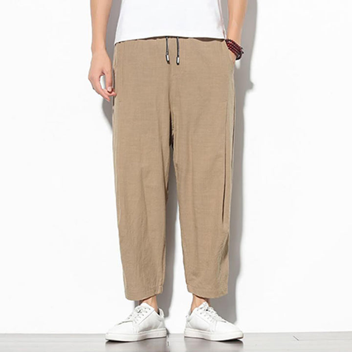 Pantaloni a carota in cotone e lino con tasche, da uomo, lunghezza 7-8, modello Buddha Stones - image 11