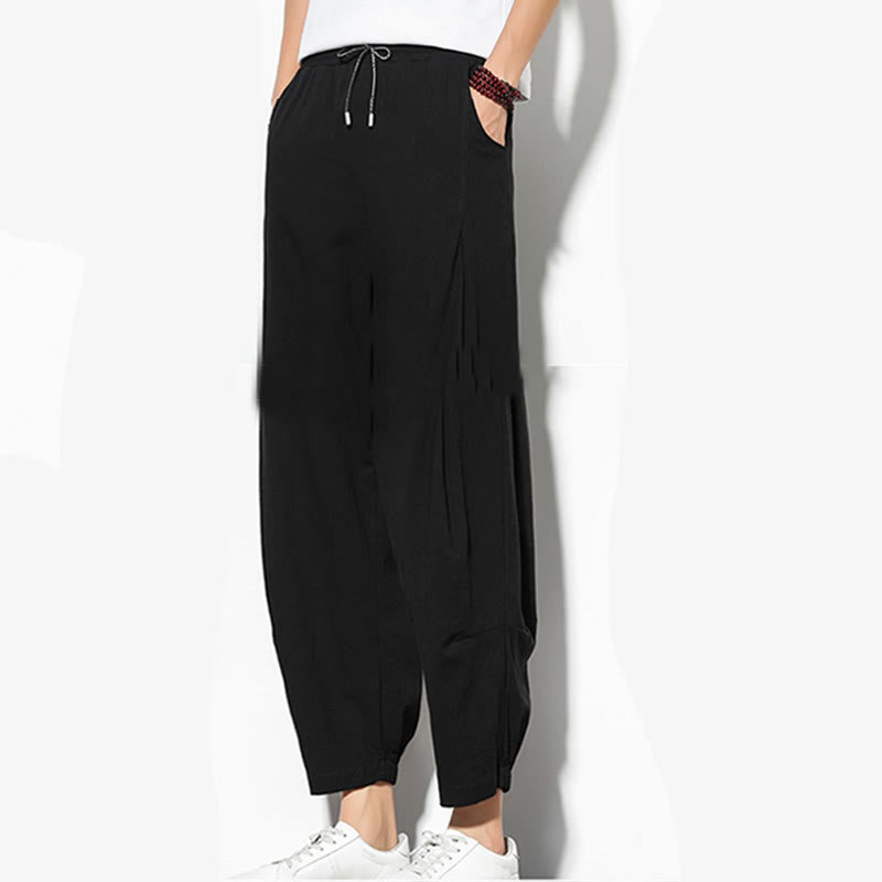 Pantaloni a carota in cotone e lino con tasche, da uomo, lunghezza 7-8, modello Buddha Stones - image 21