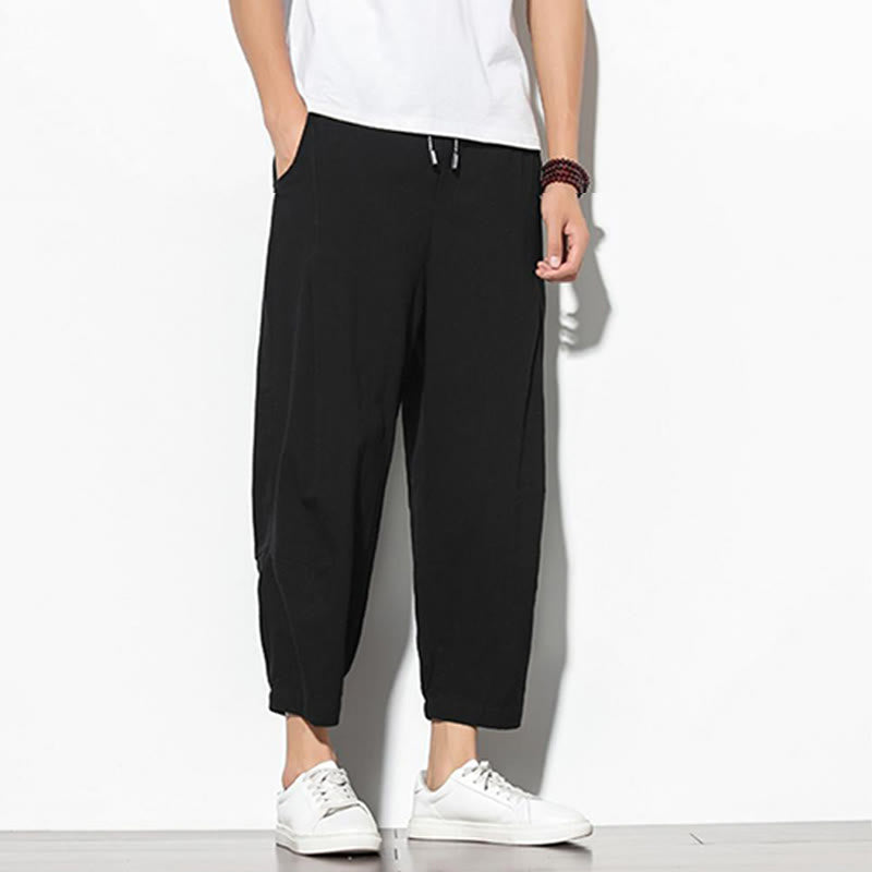 Pantaloni a carota in cotone e lino con tasche, da uomo, lunghezza 7-8, modello Buddha Stones - image 19