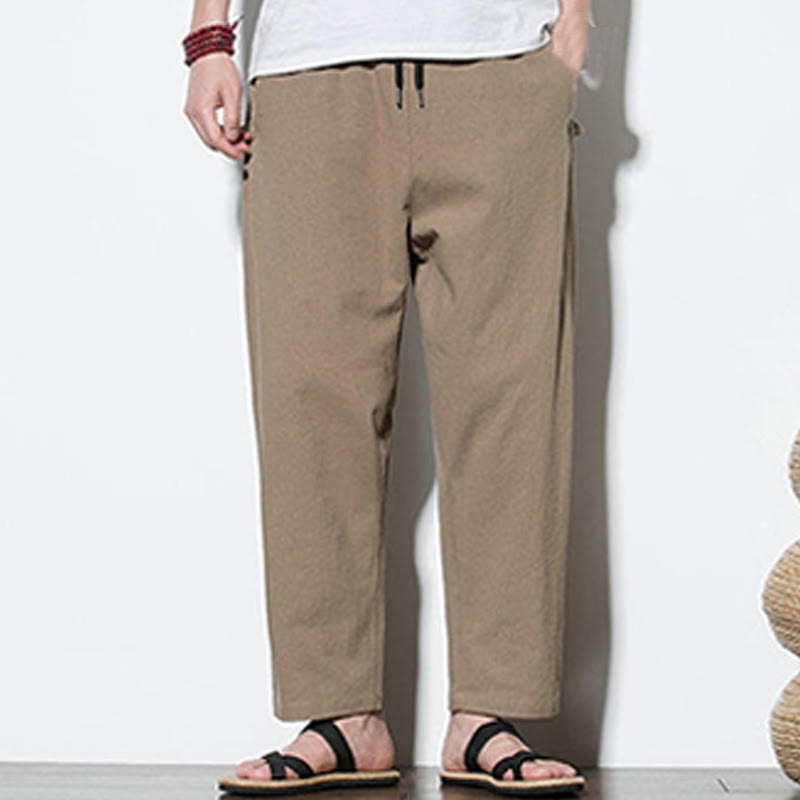 Pantaloni da uomo in cotone e lino con tasche e design a rana laterale con bottoni Buddha Stones Summer - image 15