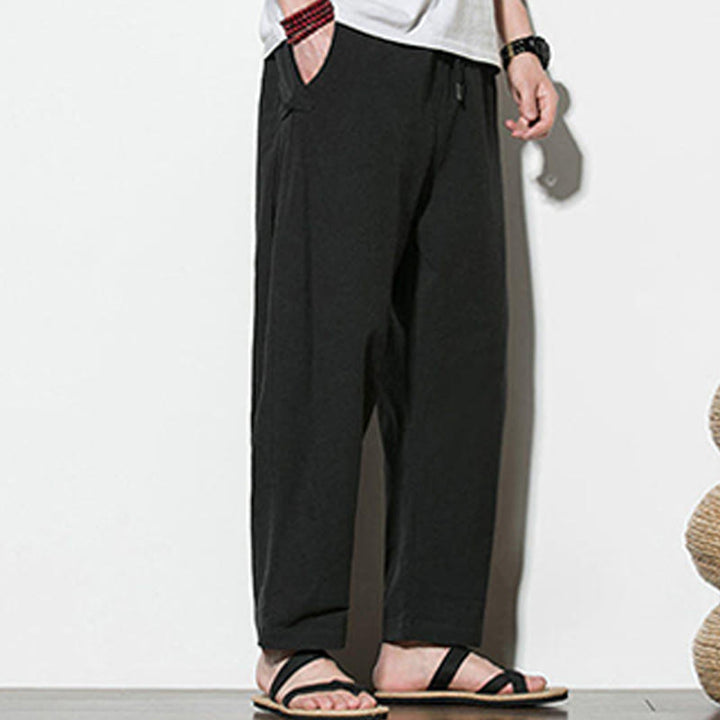 Pantaloni da uomo in cotone e lino con tasche e design a rana laterale con bottoni Buddha Stones Summer - image 19