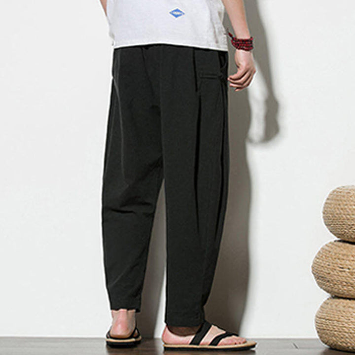 Pantaloni da uomo in cotone e lino con tasche e design a rana laterale con bottoni Buddha Stones Summer - image 20