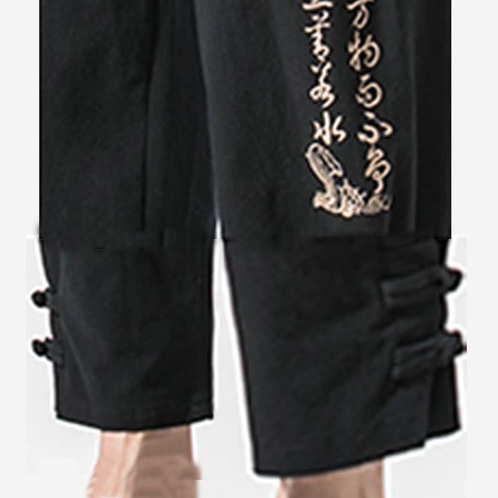 Pantaloni da uomo in cotone e lino con tasche, ricamo estivo con caratteri cinesi Buddha Stones - image 6