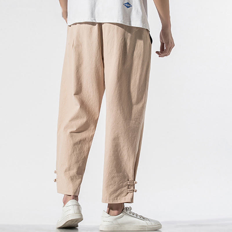 Pantaloni da uomo in cotone e lino con tasche, ricamo estivo con caratteri cinesi Buddha Stones - image 14