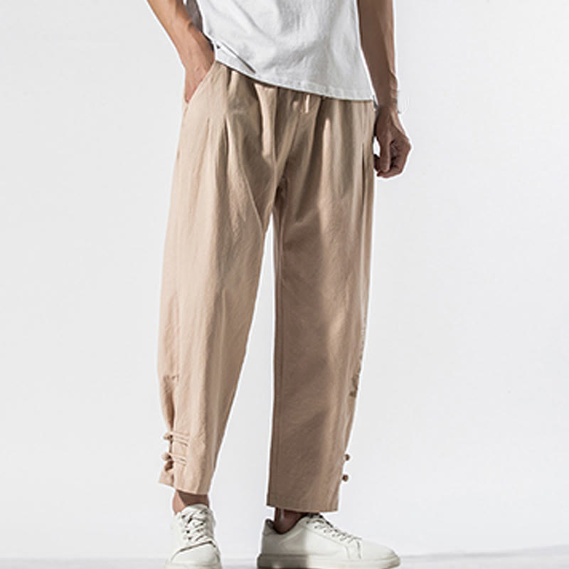 Pantaloni da uomo in cotone e lino con tasche, ricamo estivo con caratteri cinesi Buddha Stones - image 15