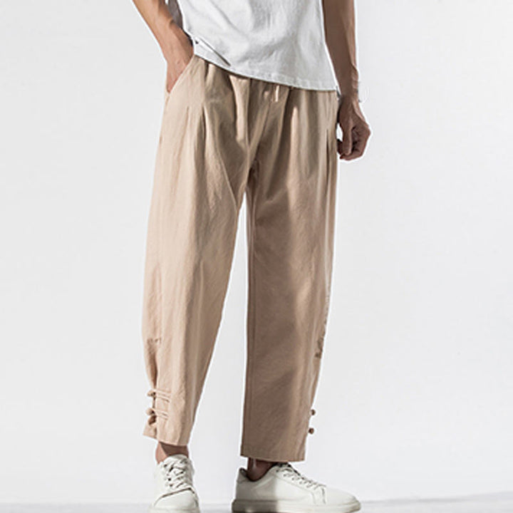 Pantaloni da uomo in cotone e lino con tasche, ricamo estivo con caratteri cinesi Buddha Stones - image 15