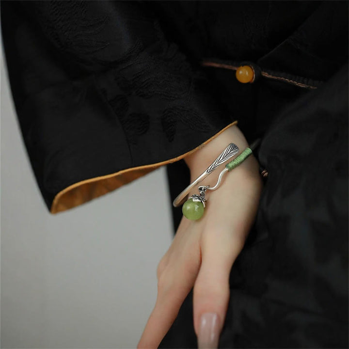 Bracciale rigido con ciondolo in lega di rame Buddha Stones e perline verdi, portafortuna - image 14