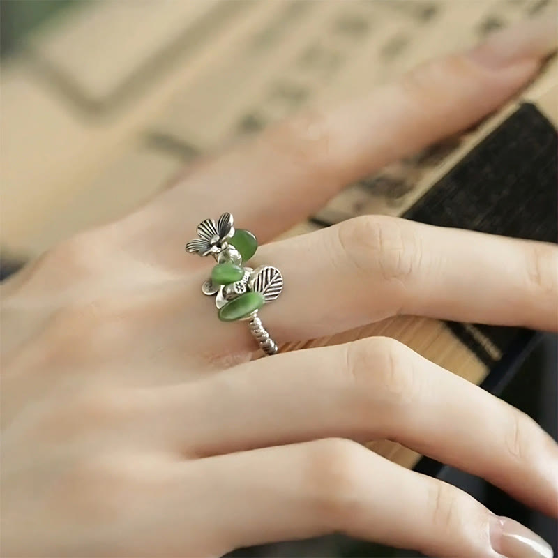 Anello elastico portafortuna in lega di rame con motivo floreale e Buddha Stones - image 14