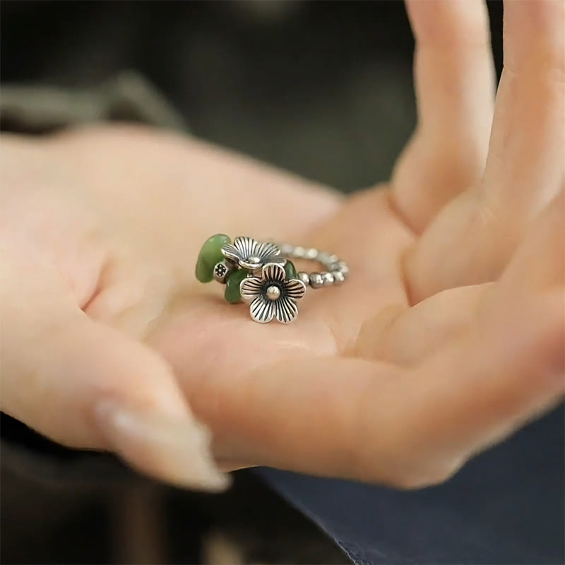 Anello elastico portafortuna in lega di rame con motivo floreale e Buddha Stones - image 17