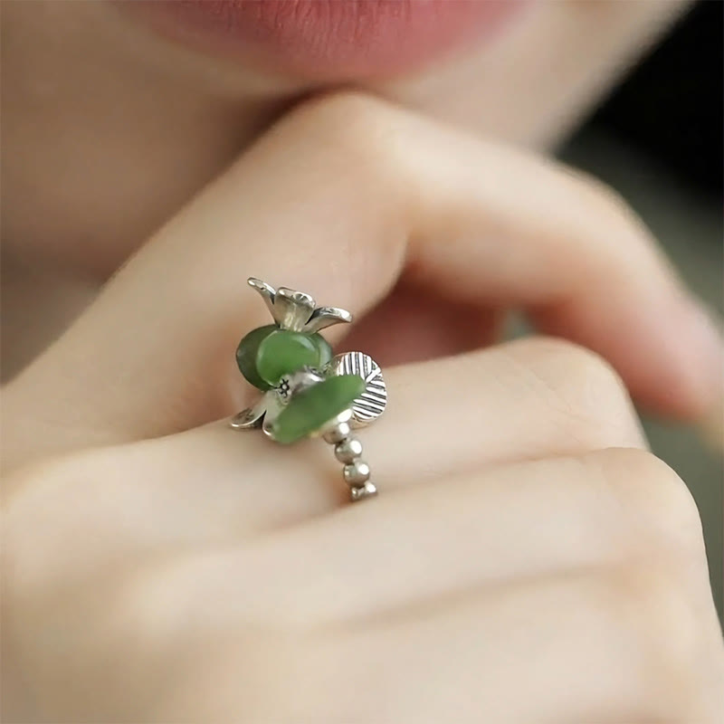 Anello elastico portafortuna in lega di rame con motivo floreale e Buddha Stones - image 12