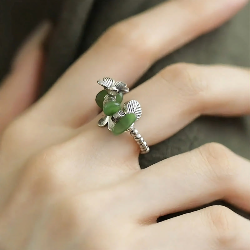 Anello elastico portafortuna in lega di rame con motivo floreale e Buddha Stones - image 13