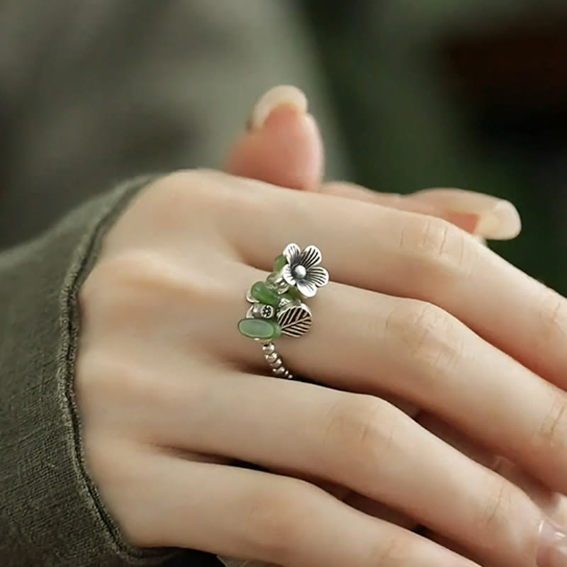 Anello elastico portafortuna in lega di rame con motivo floreale e Buddha Stones - image 16