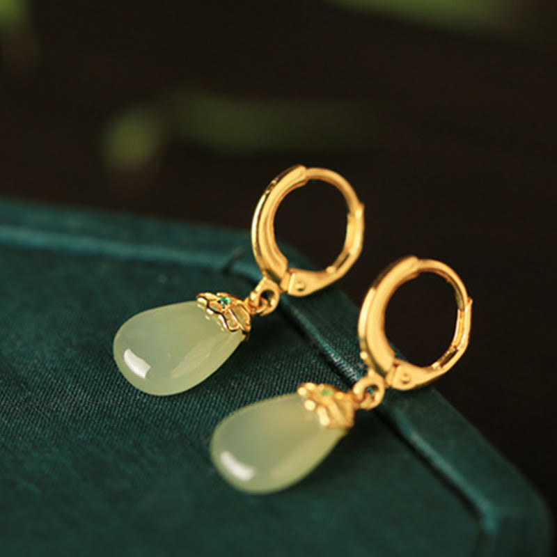 Orecchini Buddha Stones Calcedonio verde con gocce d'acqua e rame resistente - image 10